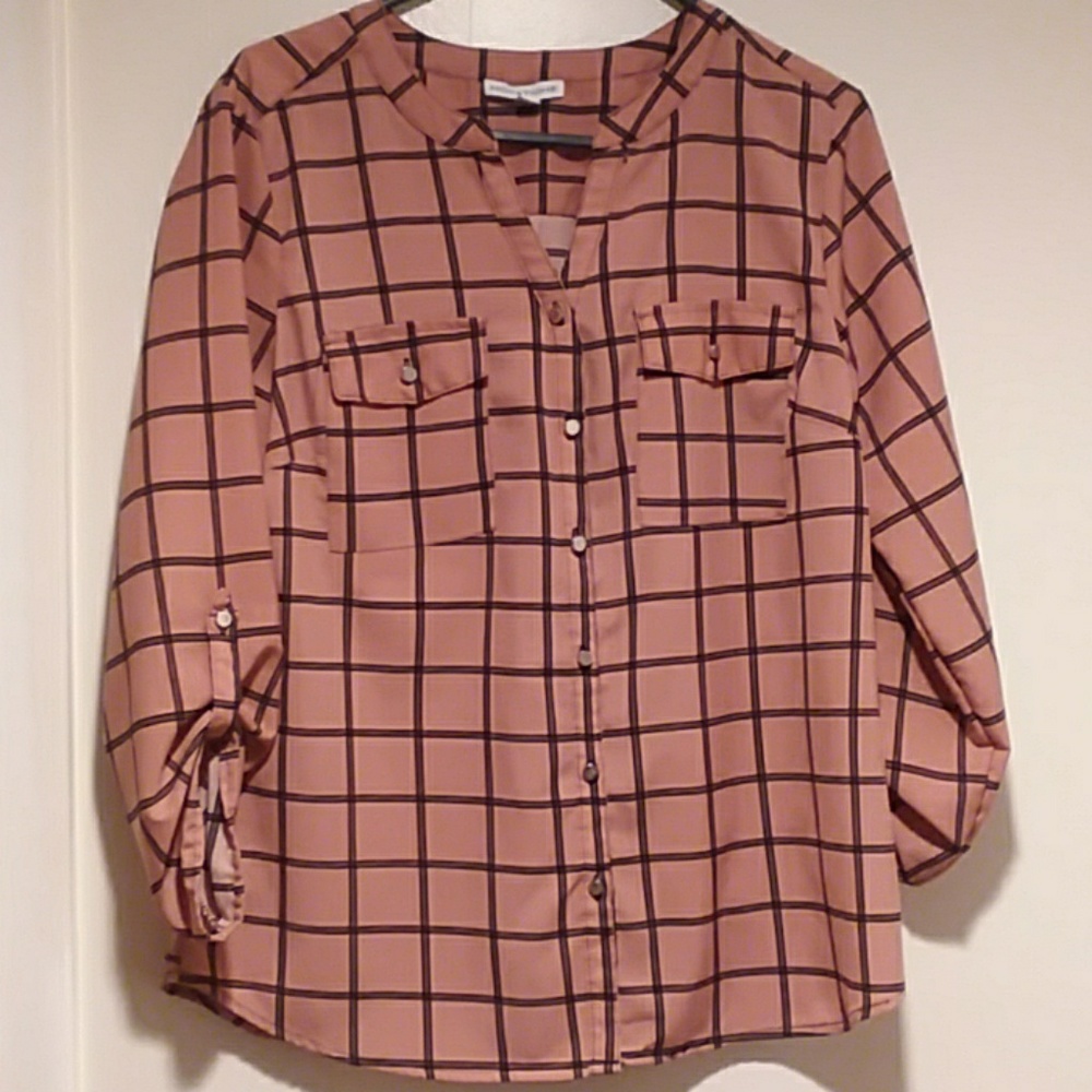 Notations | Pink and Black Button Blouse